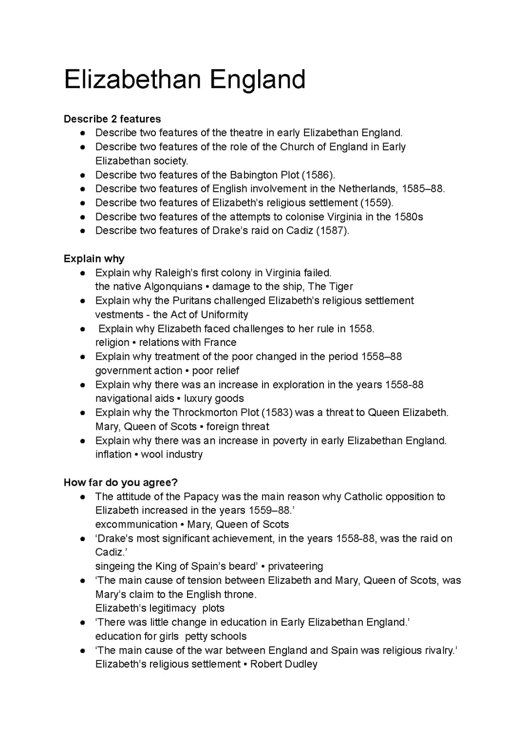 Elizabethan England past paper collection