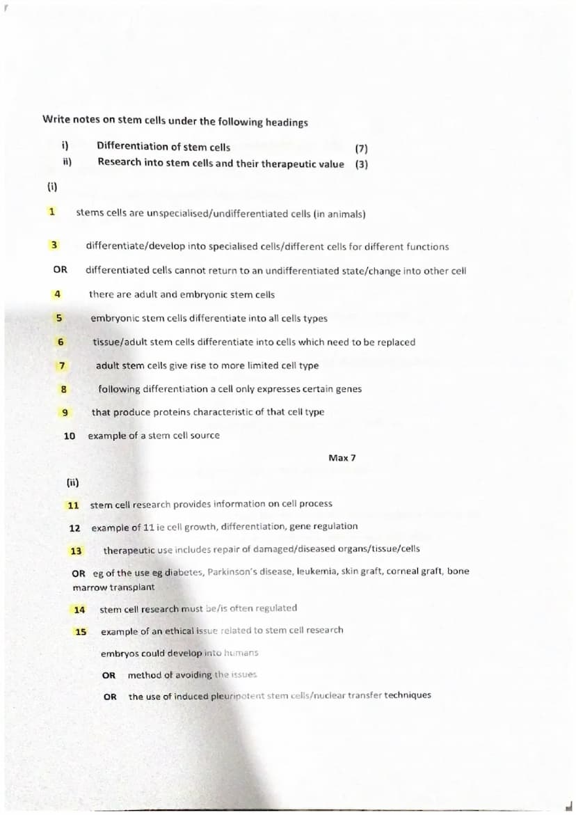 Describe DNA under the following headings
(9)
i)
Structure of DNA (5)
ii)
Replication of DNA (4)
1 double strand of nucleotides/double helix