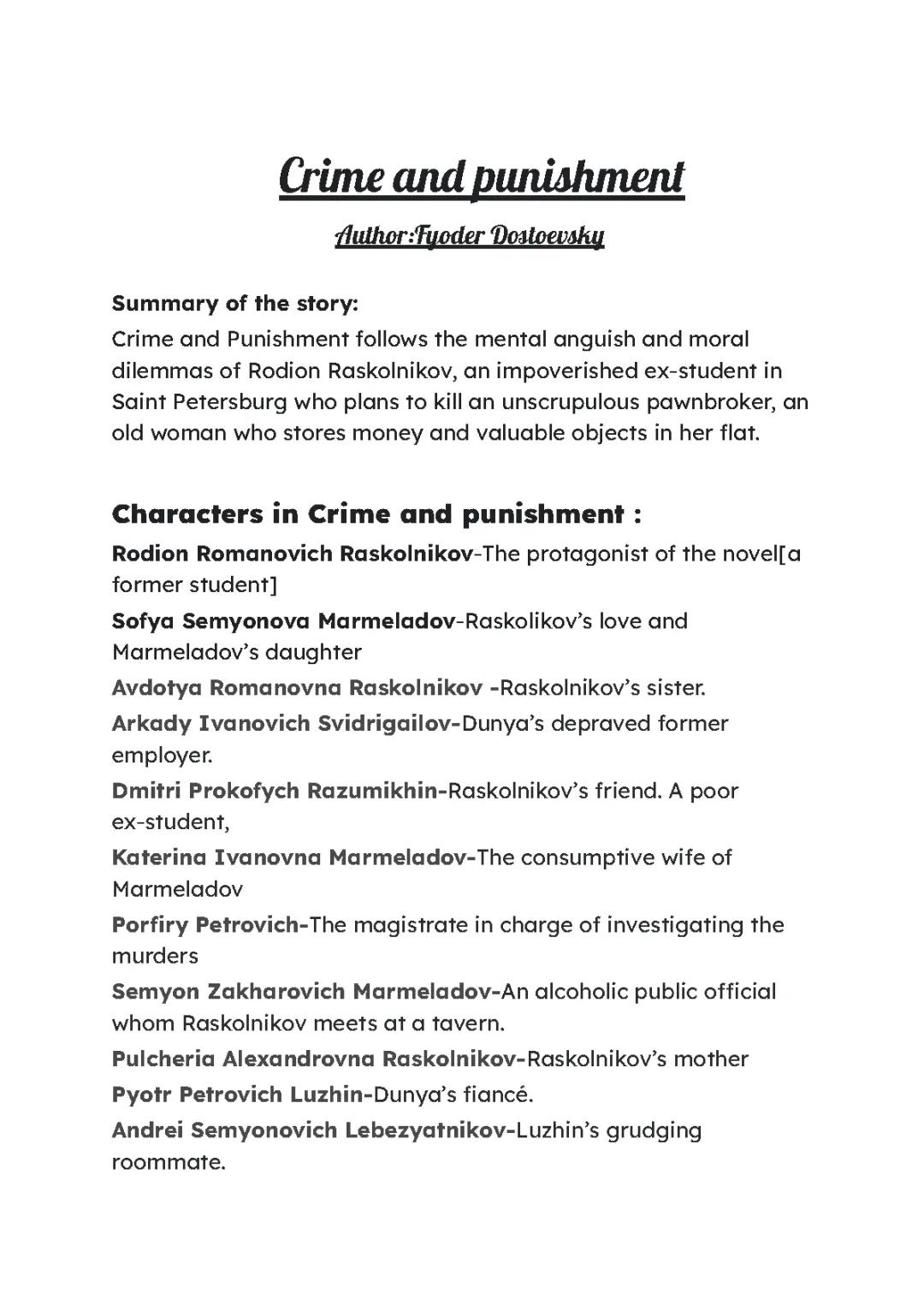 Crime and Punishment Summary PDF: Short Chapters, Themes, and More