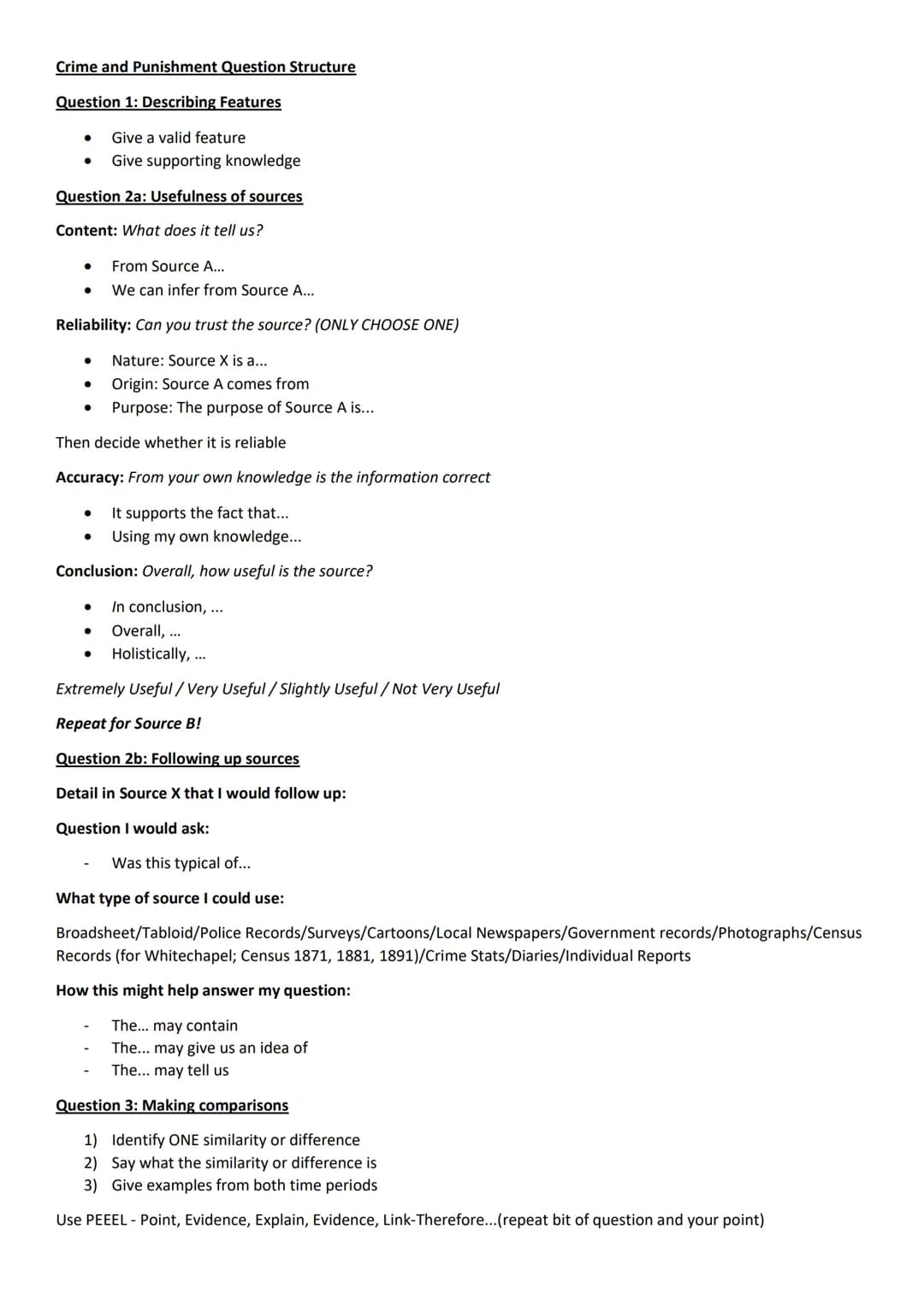Crime and Punishment Question Structure
Question 1: Describing Features
● Give a valid feature
Give supporting knowledge
Question 2a: Useful