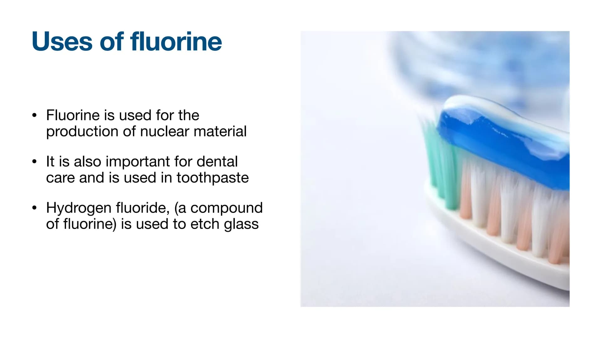 Fluorine
By Precious
9
TI
Fluorine
18.9984 Fluorine
●
●
It's symbol is F
And it's atomic number is 9 Who discovered Fluorine
●
Fluorine was 