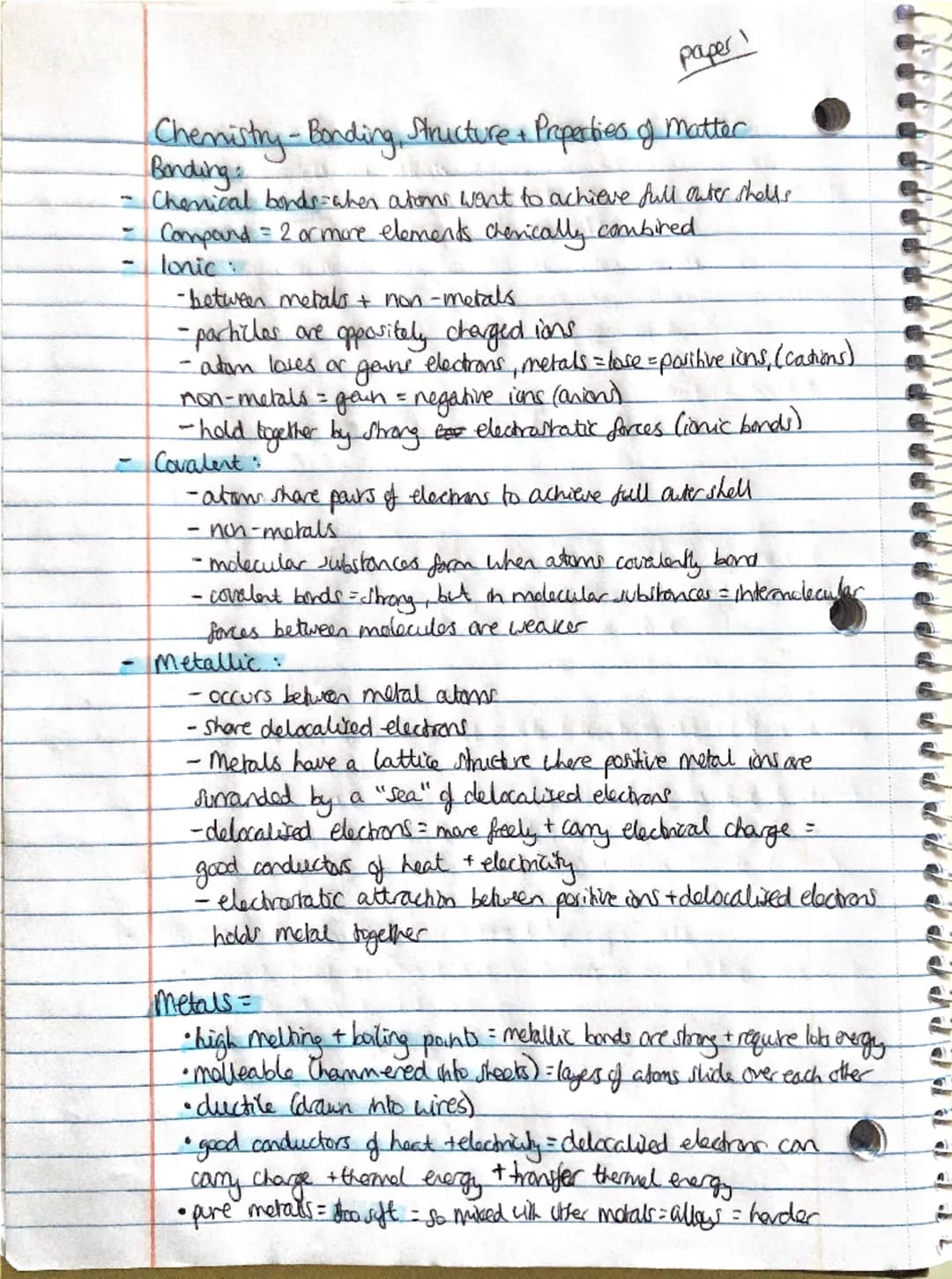 Bonding, structure and properties of matter