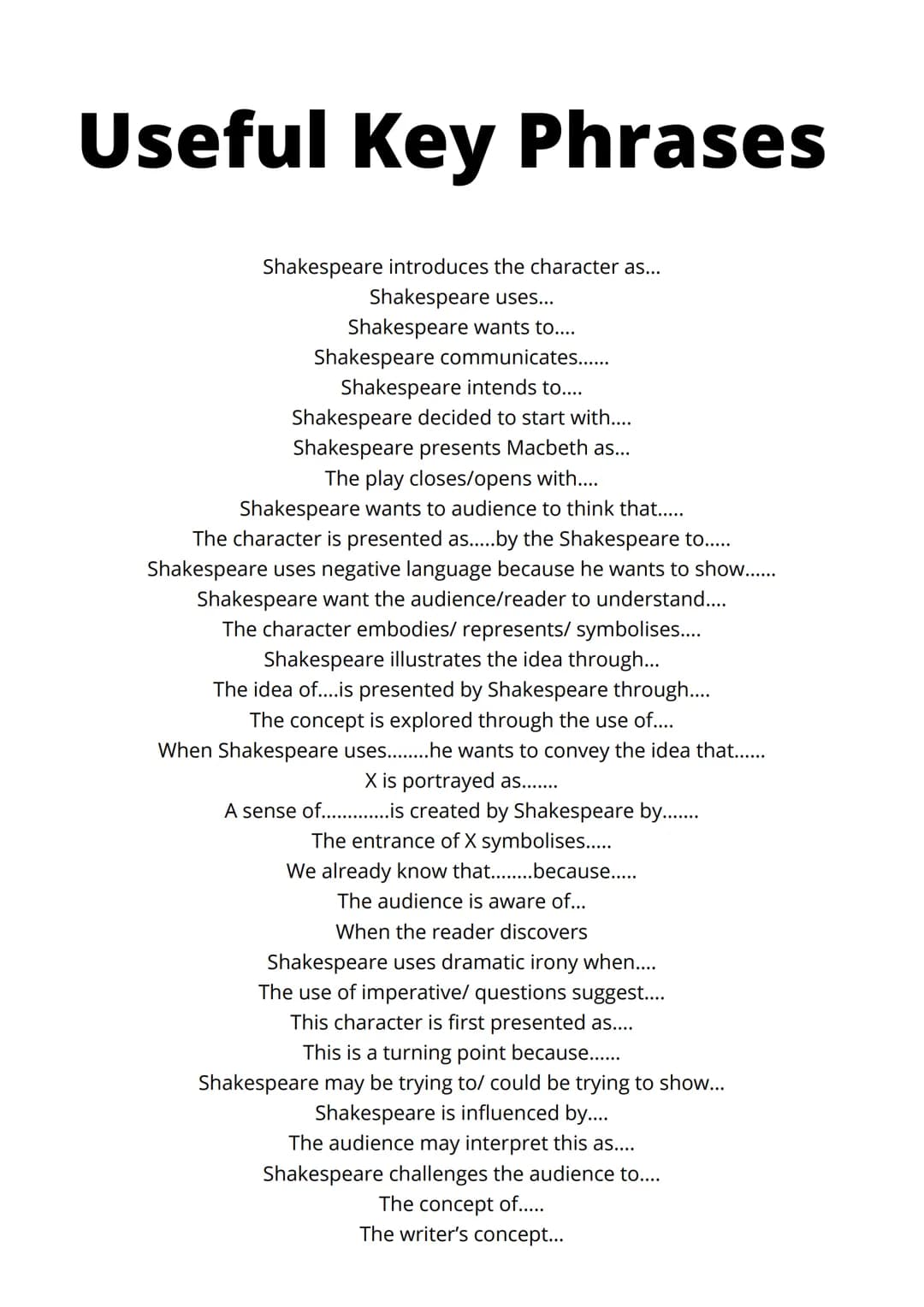 Literature Masterclass
Paper 1 MAYA ANGELOUA
QUEENIE
Contents
Key phrases
• Examiners expectations
Macbeth
Romeo & Juliet
A Christmas Carol
