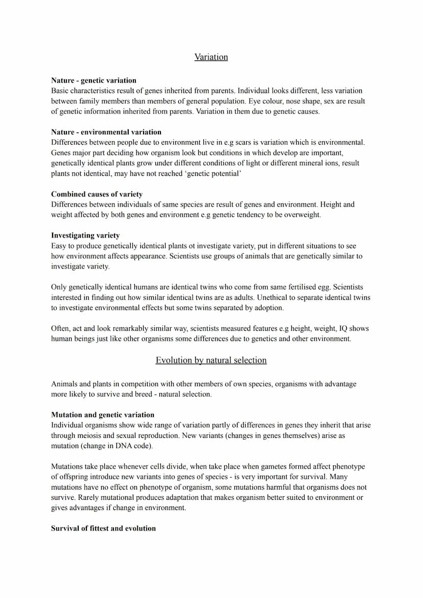 B14-
Variation
and
evolution Variation
Nature genetic variation
Basic characteristics result of genes inherited from parents. Individual loo