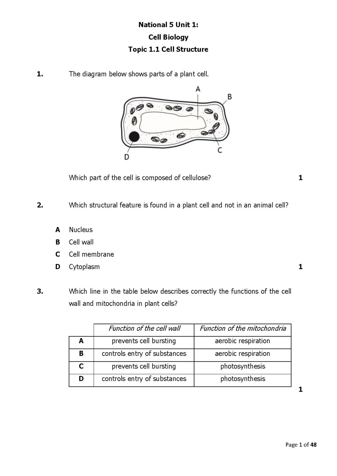 Complete Guide to National 5 Unit 1 Biology: Questions, Notes, and Resources