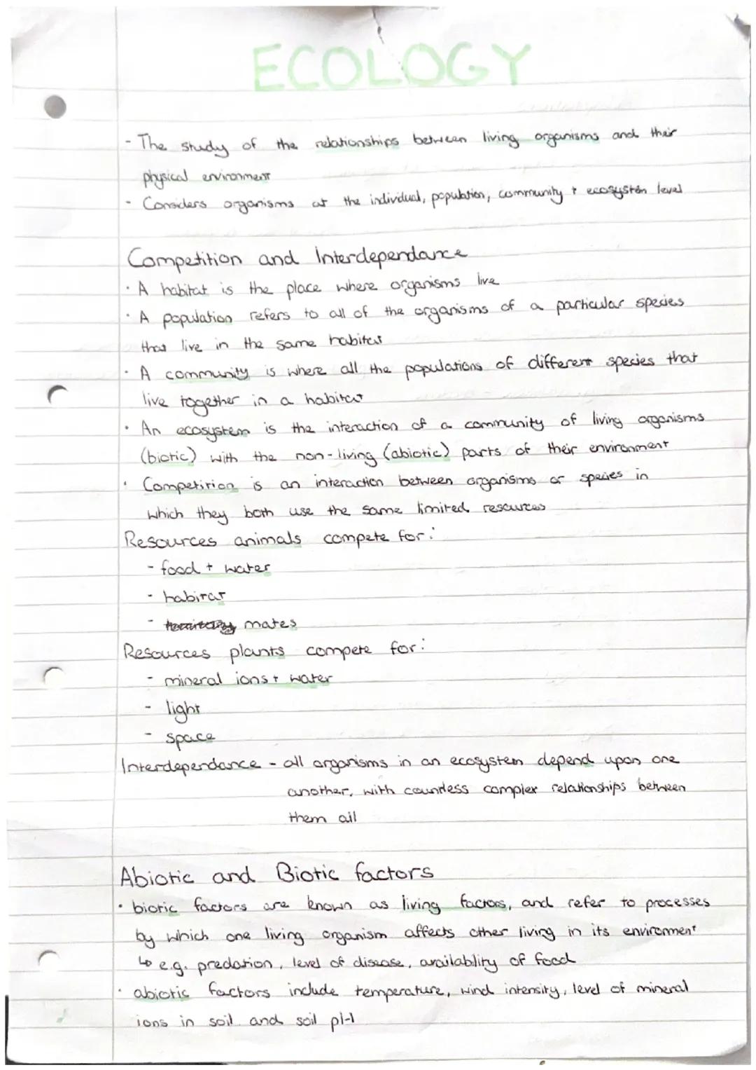 GCSE AQA Ecology Study Notes