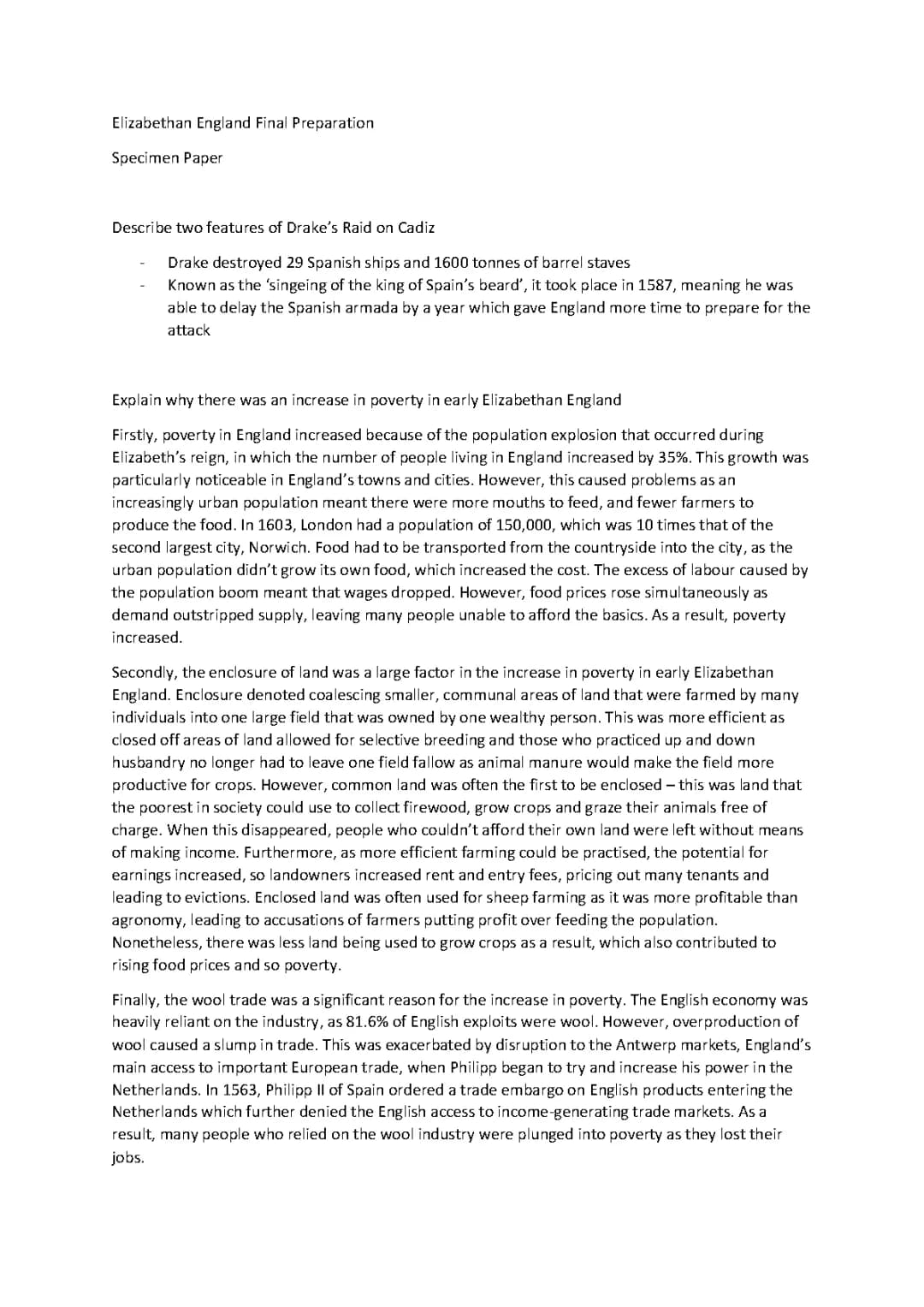 GCSE History: Elizabethan England Practice Questions and Answers PDF