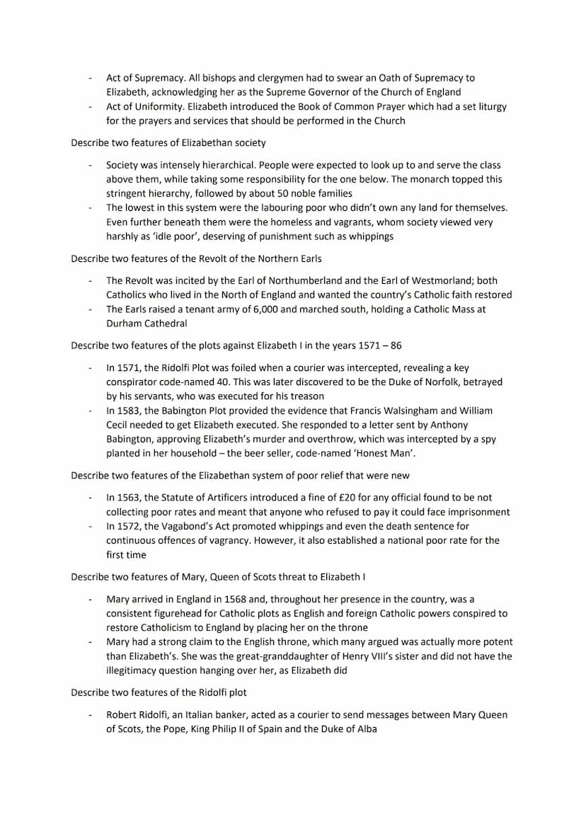 Elizabethan England Final Preparation
Specimen Paper
Describe two features of Drake's Raid on Cadiz
Drake destroyed 29 Spanish ships and 160