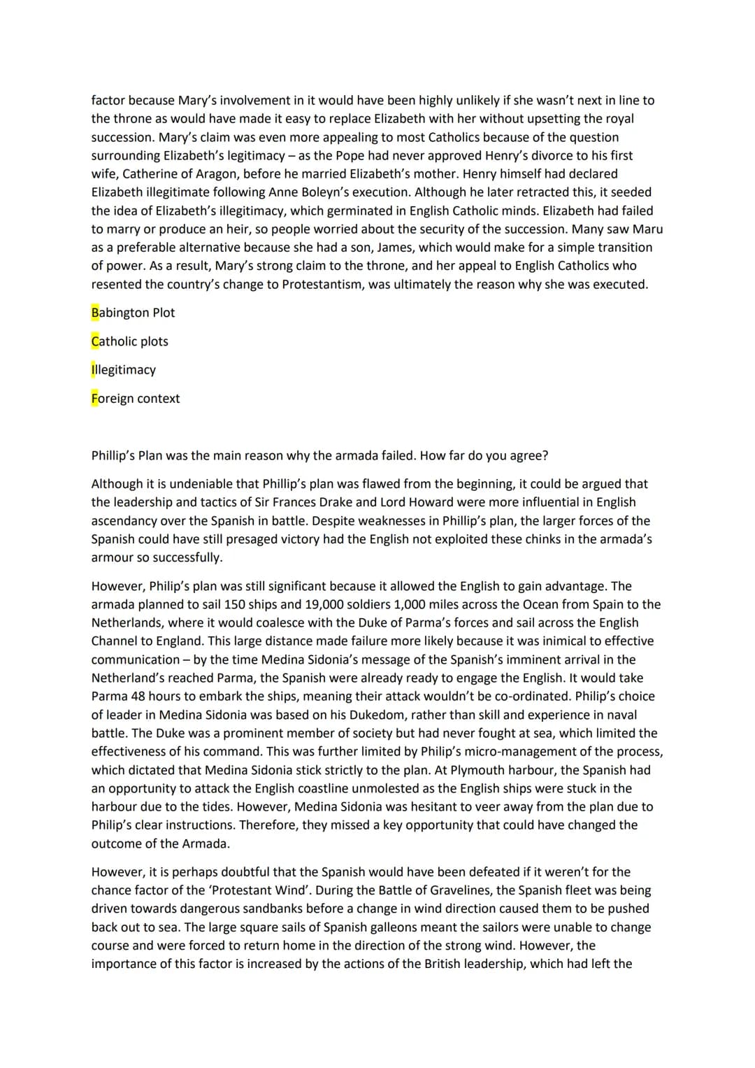 Elizabethan England Final Preparation
Specimen Paper
Describe two features of Drake's Raid on Cadiz
Drake destroyed 29 Spanish ships and 160