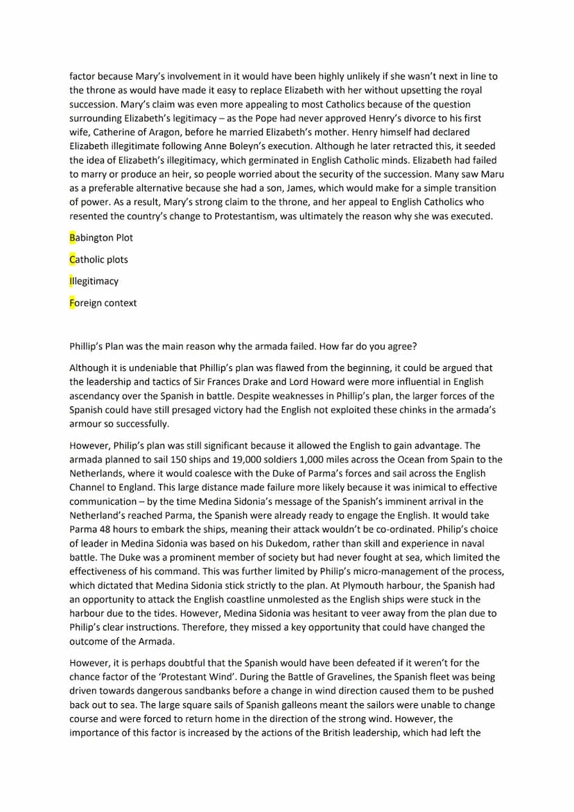 Elizabethan England Final Preparation
Specimen Paper
Describe two features of Drake's Raid on Cadiz
Drake destroyed 29 Spanish ships and 160