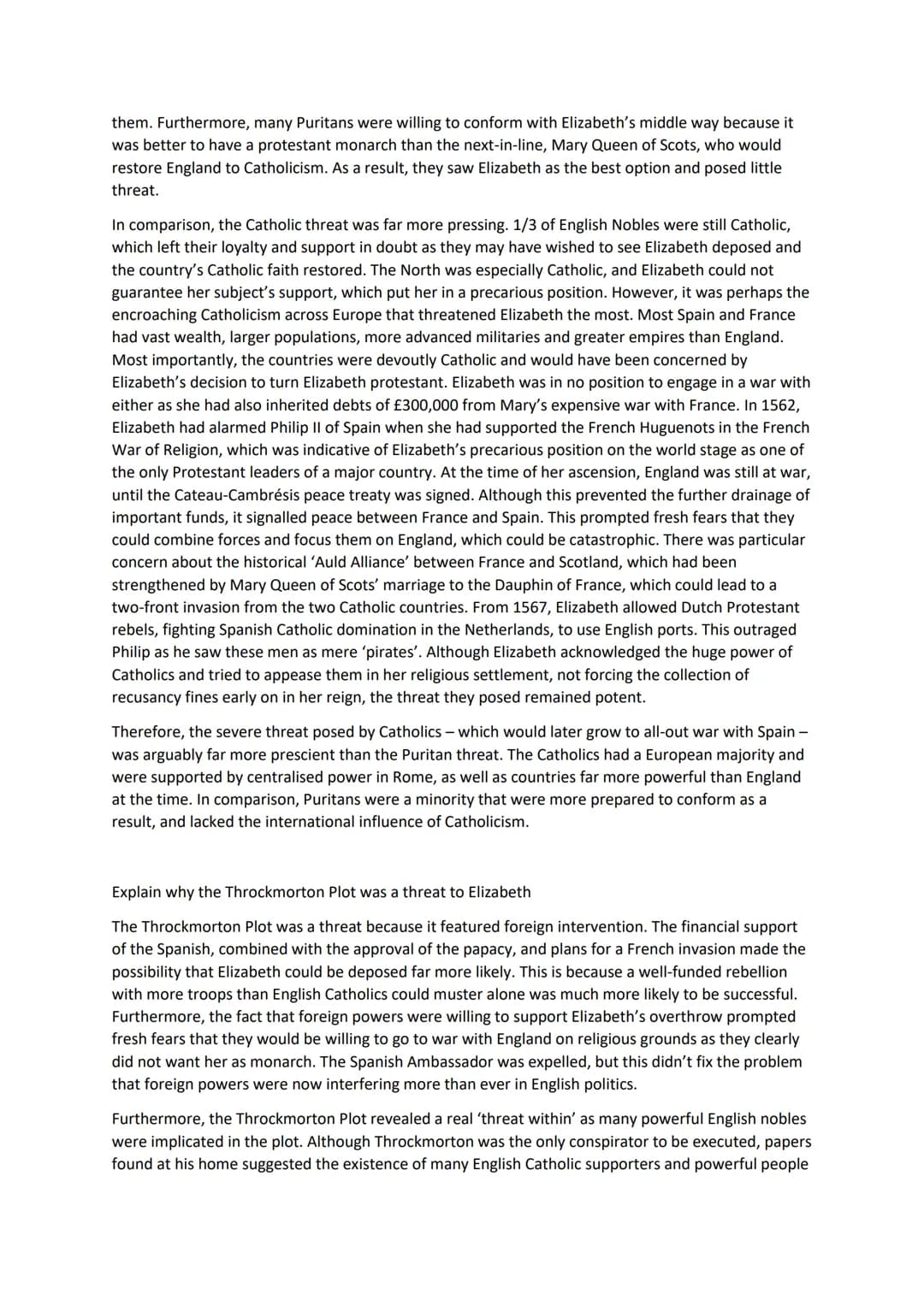 Elizabethan England Final Preparation
Specimen Paper
Describe two features of Drake's Raid on Cadiz
Drake destroyed 29 Spanish ships and 160