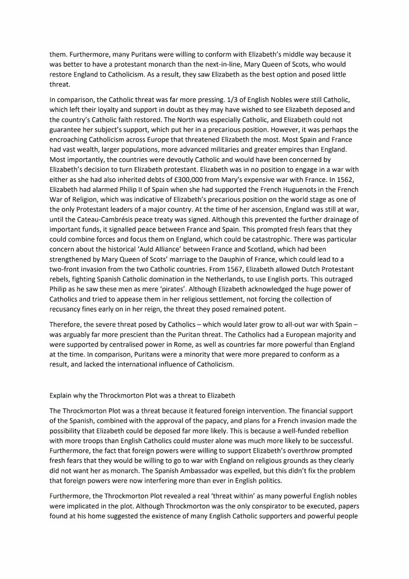 Elizabethan England Final Preparation
Specimen Paper
Describe two features of Drake's Raid on Cadiz
Drake destroyed 29 Spanish ships and 160