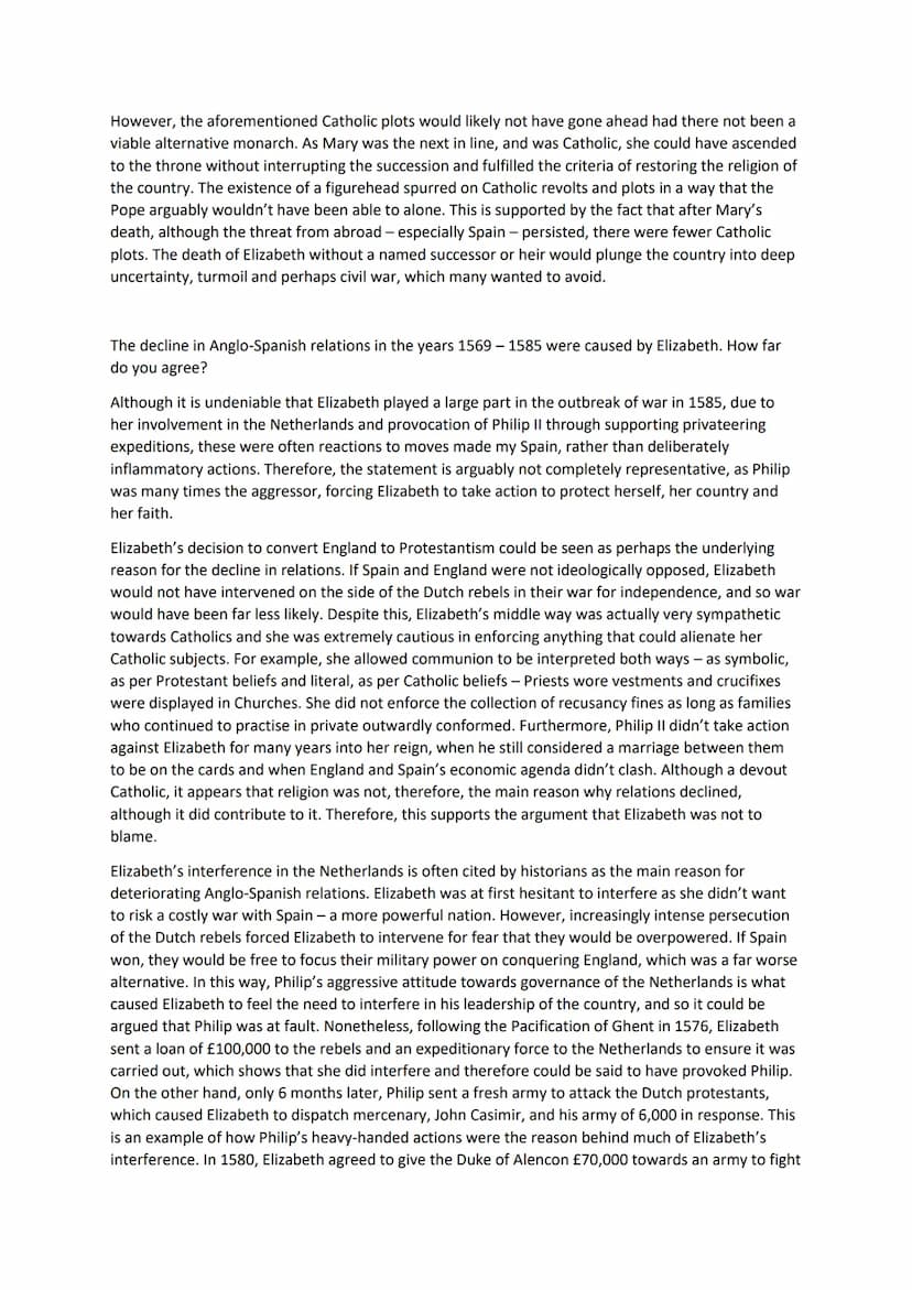 Elizabethan England Final Preparation
Specimen Paper
Describe two features of Drake's Raid on Cadiz
Drake destroyed 29 Spanish ships and 160
