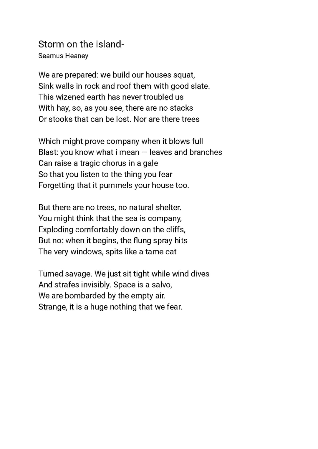 Storm on the Island- 'Seamus Heaney' (detailed annotation)