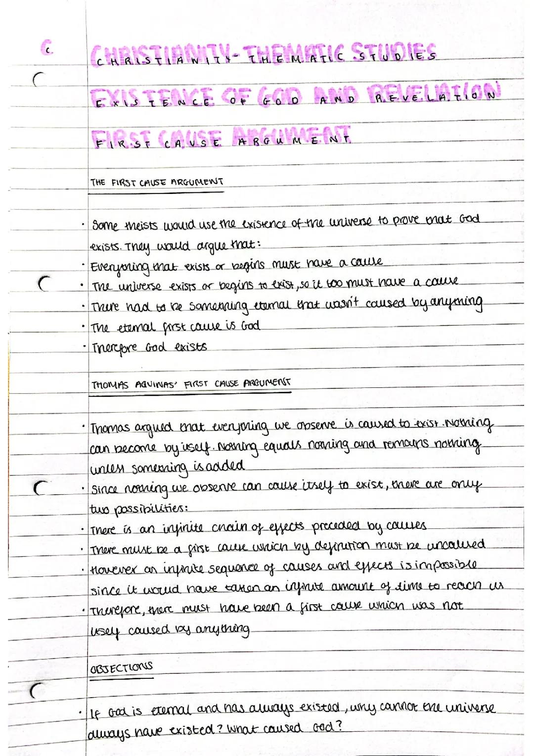 RELIGIOUS STUDIES - theme C first cause argument 