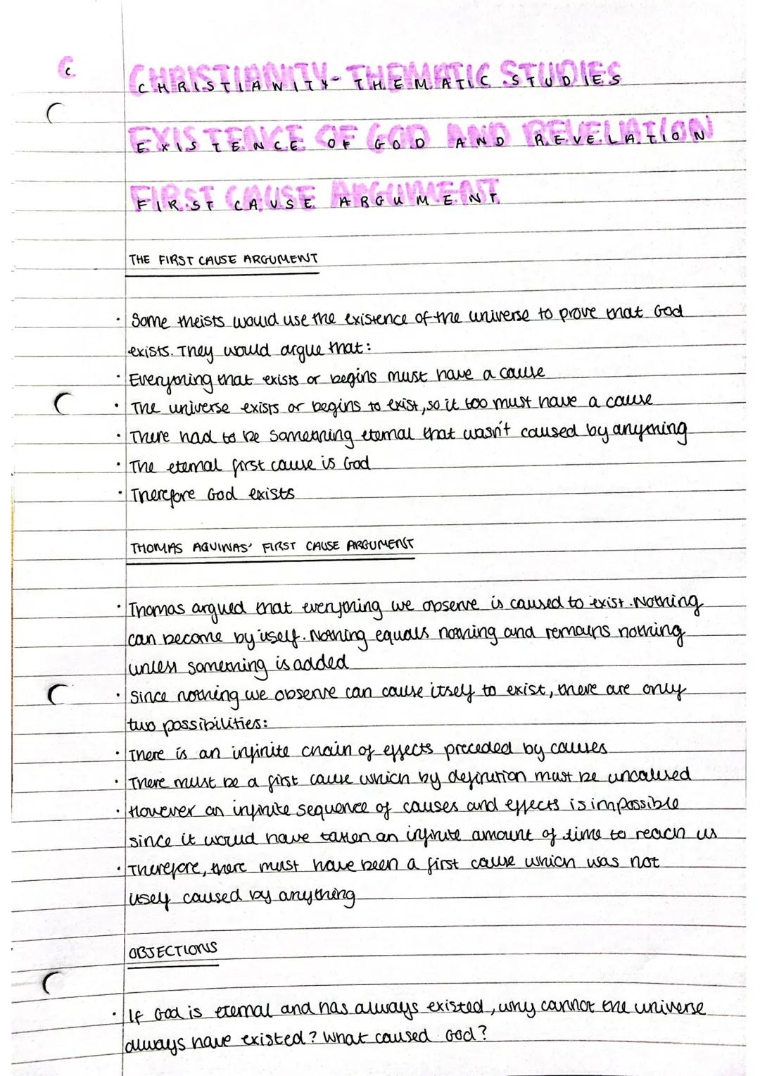 C
C
C
●
CHRISTIANITY- THEMATIC STUDIES
EXISTENCE OF GOD AND REVELATION
FIRST CAUSE A BGU MENT
.
THE FIRST CAUSE ARGUMENT
Some theists would 