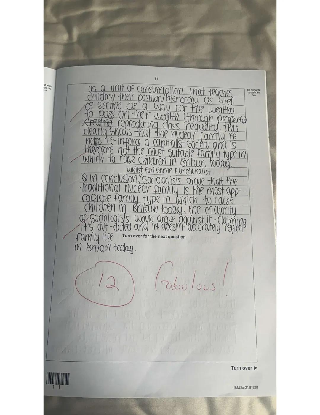 AQA GCSE Sociology 12/12 marker