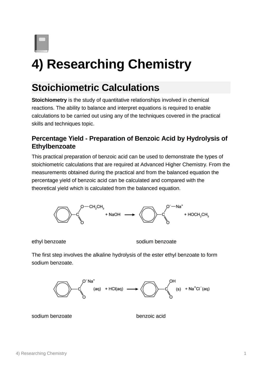 4) Researching Chemistry
Stoichiometric Calculations
Stoichiometry is the study of quantitative relationships involved in chemical
reactions