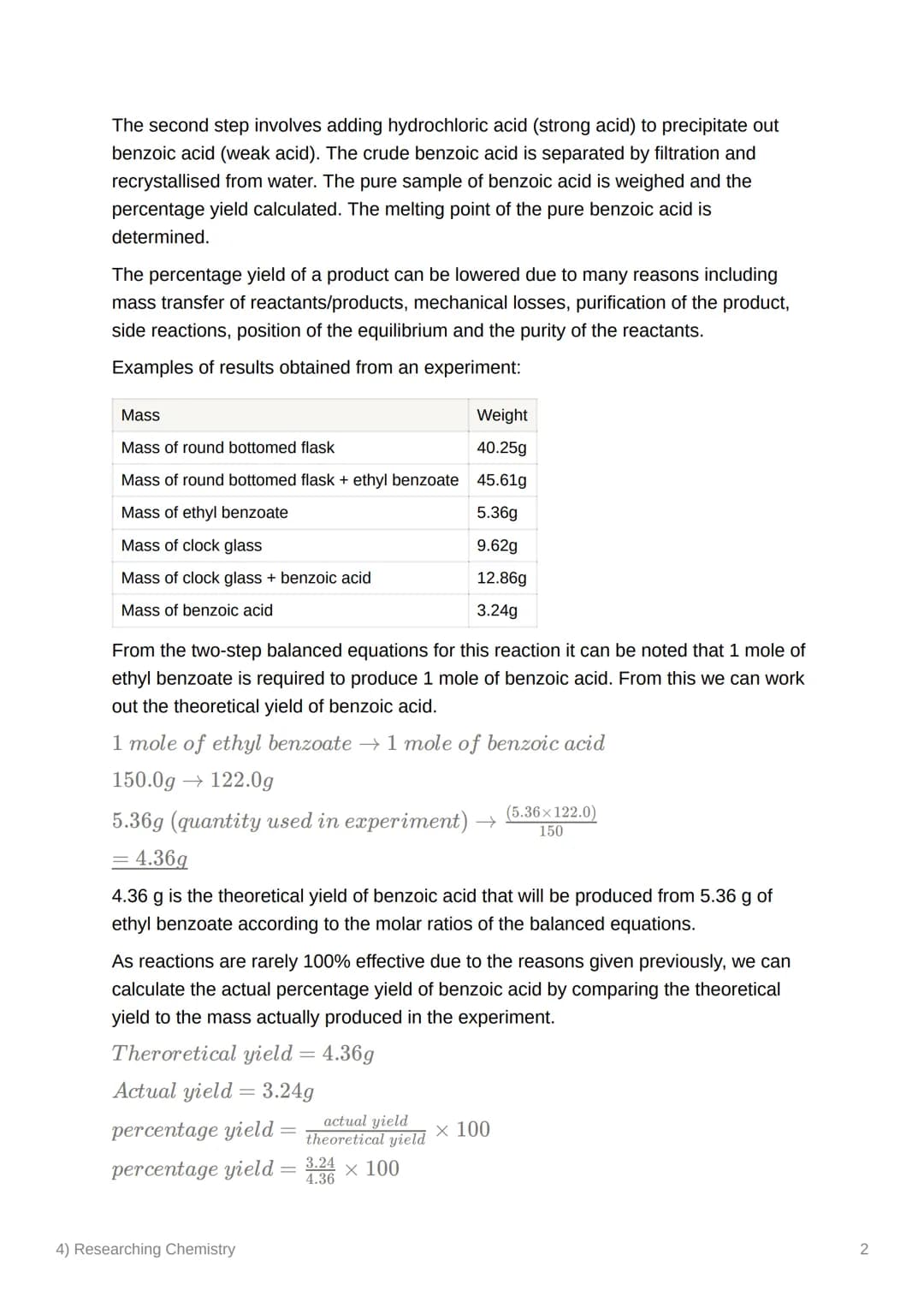 4) Researching Chemistry
Stoichiometric Calculations
Stoichiometry is the study of quantitative relationships involved in chemical
reactions