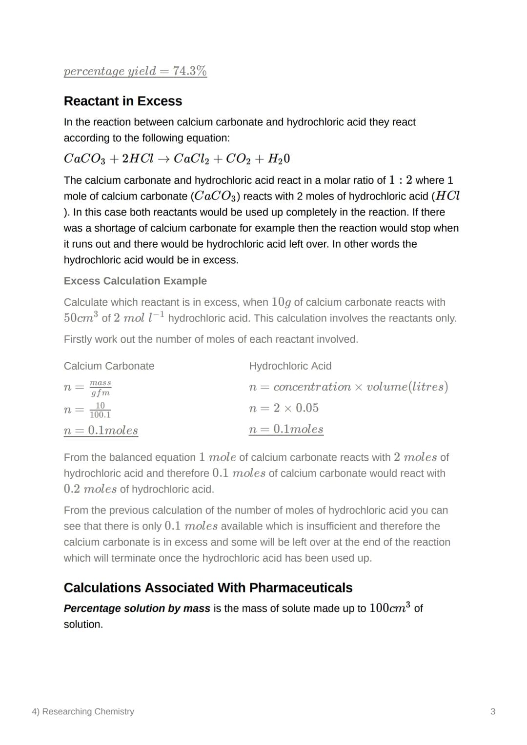 4) Researching Chemistry
Stoichiometric Calculations
Stoichiometry is the study of quantitative relationships involved in chemical
reactions