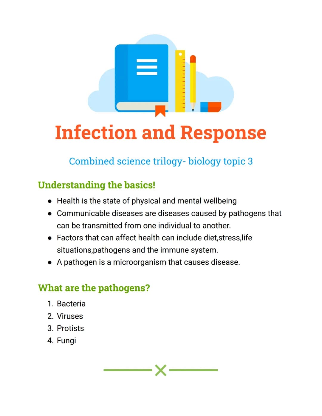 III
Infection and Response
Combined science trilogy- biology topic 3
Understanding the basics!
⚫ Health is the state of physical and mental 