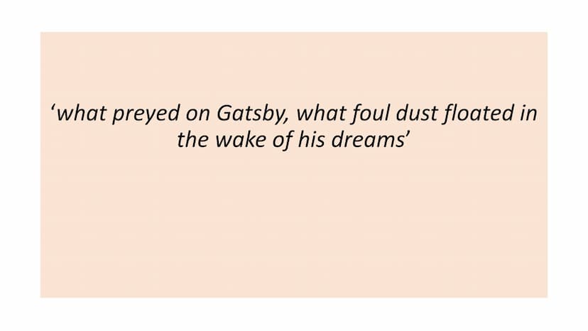 Great Gatsby in 20
quotations • For your assigned quotations you need to:
●
• CONTEXTUALISE the quotation: WHO says it? To WHOM? WHEN? WHY d