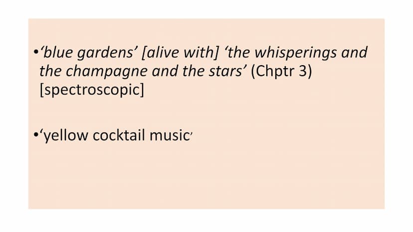 Great Gatsby in 20
quotations • For your assigned quotations you need to:
●
• CONTEXTUALISE the quotation: WHO says it? To WHOM? WHEN? WHY d