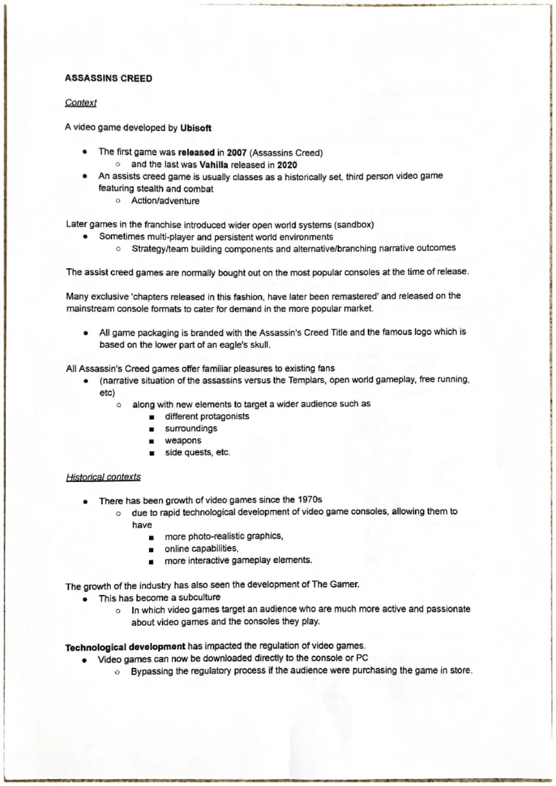 # ASSASSINS CREED

Context

A video game developed by Ubisoft

- The first game was released in 2007 (Assassins Creed)
  - and the last was 