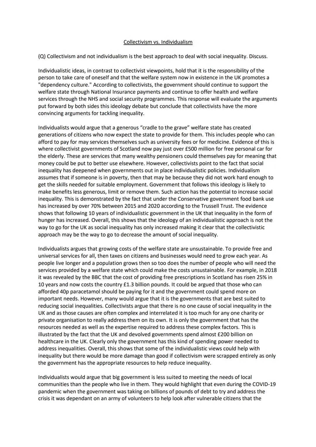 Collectivism vs. Individualism
(Q) Collectivism and not individualism is the best approach to deal with social inequality. Discuss.
Individu