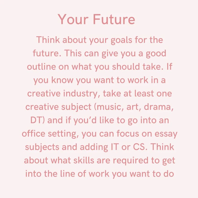 Picking Your
GCS &'&
S Your Future
Think about your goals for the
future. This can give you a good
outline on what you should take. If
you k