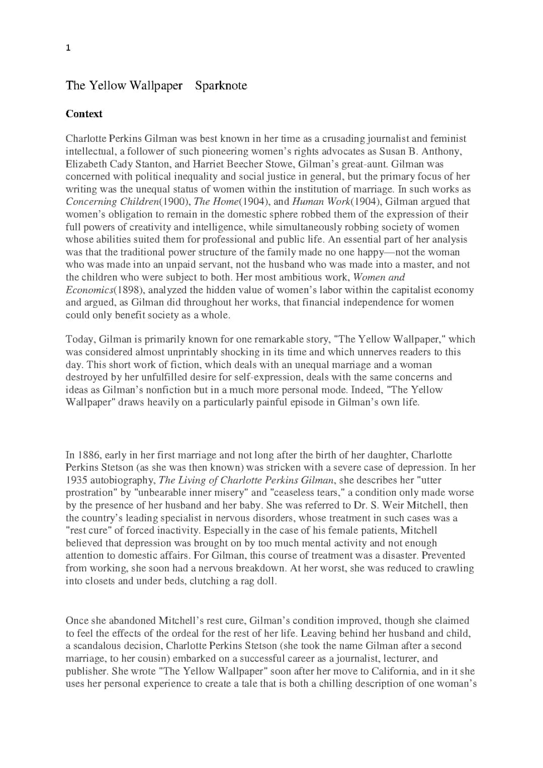 Exploring Charlotte Perkins Gilman's Feminist Ideas in The Yellow Wallpaper