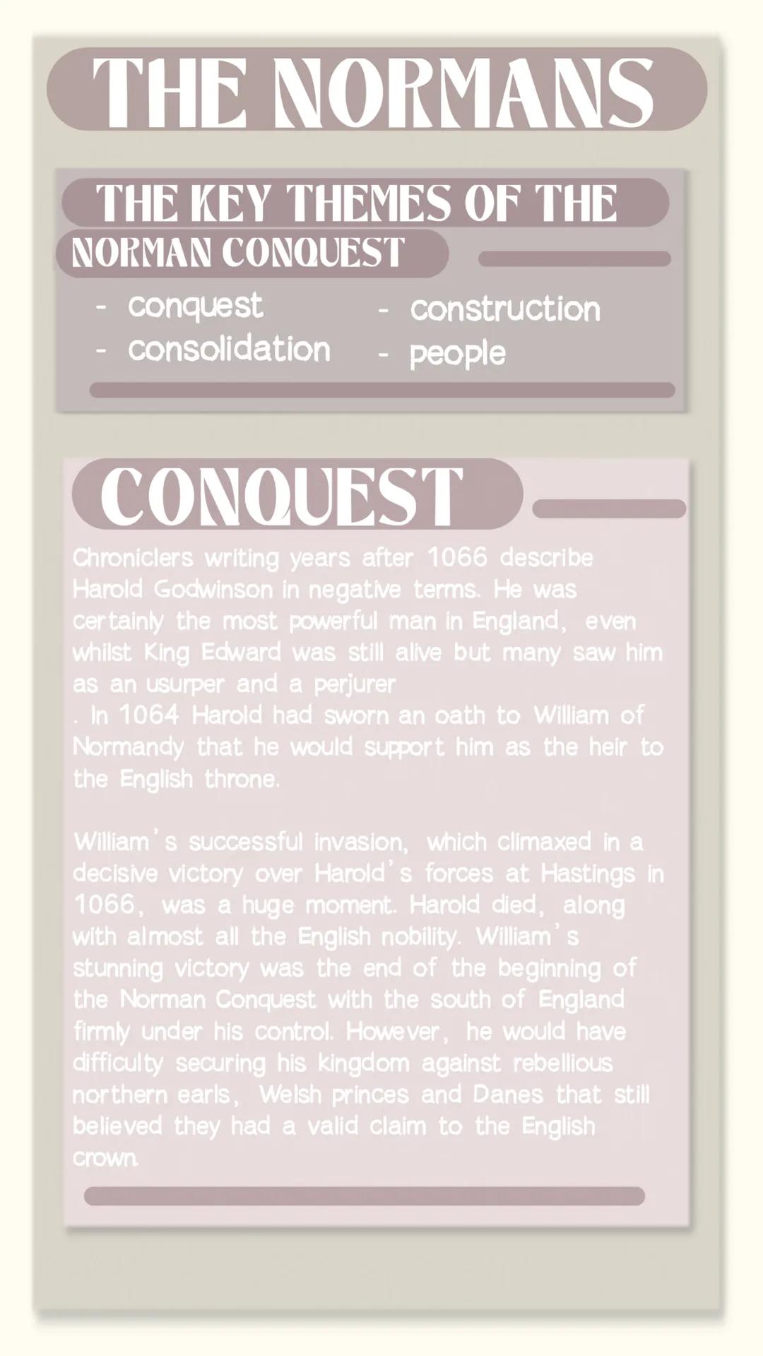 THE NORMANS
THE KEY THEMES OF THE
NORMAN CONQUEST
conquest
- construction
consolidation
-
people
PEOPLE
Major events in medieval Europe, suc
