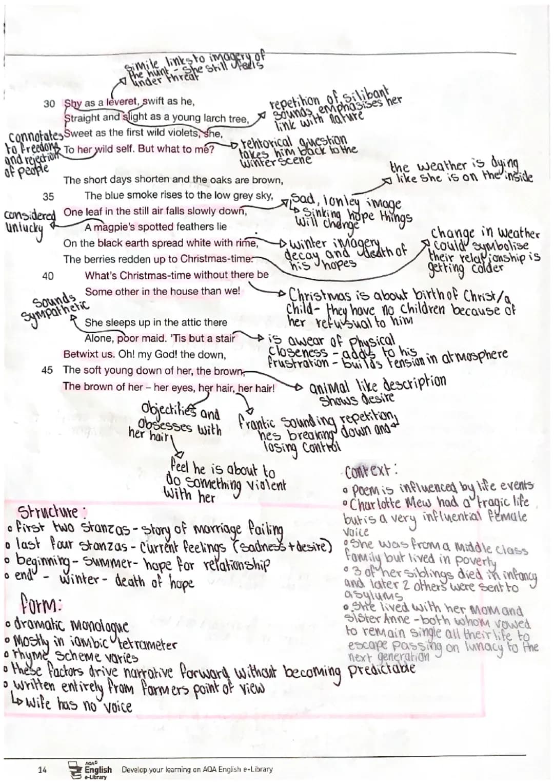 The farmers bride by Charlotte Mew
context
- She had a tragic life but is a
very influential female voice
>
poem concentrates on the confine