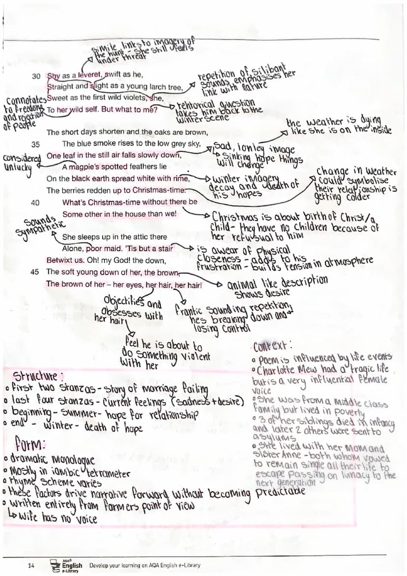The farmers bride by Charlotte Mew
context
- She had a tragic life but is a
very influential female voice
>
poem concentrates on the confine