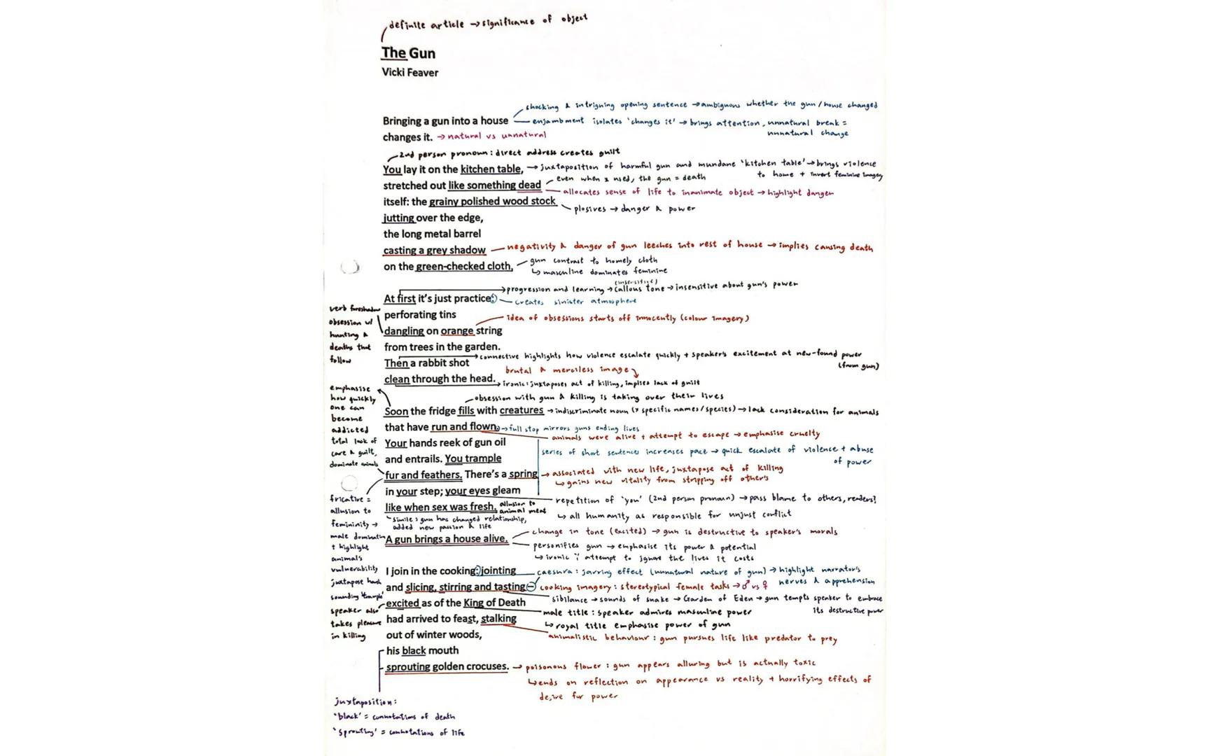 verb foreshadow
obsession w/
hunting &
deaths that
follow
emphasise
how quickly
one can
become
addicted
total lack of
care & guilt,
dominate