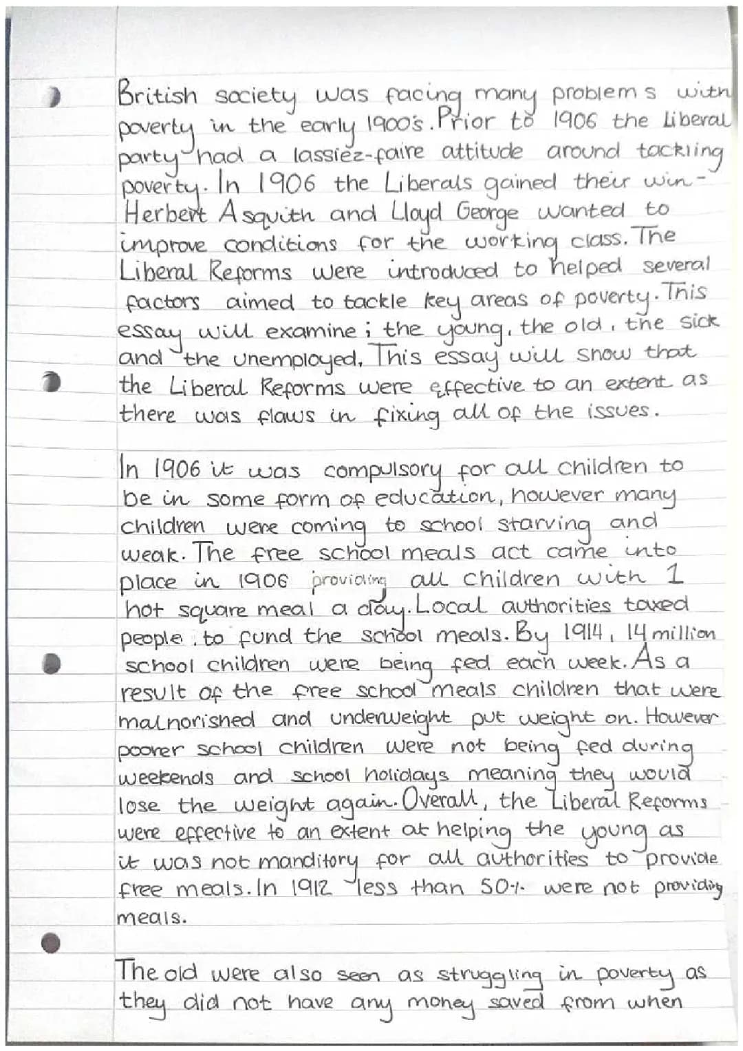 Higher History Success of Liberal Reforms: Free School Meals & Old Age Pensions