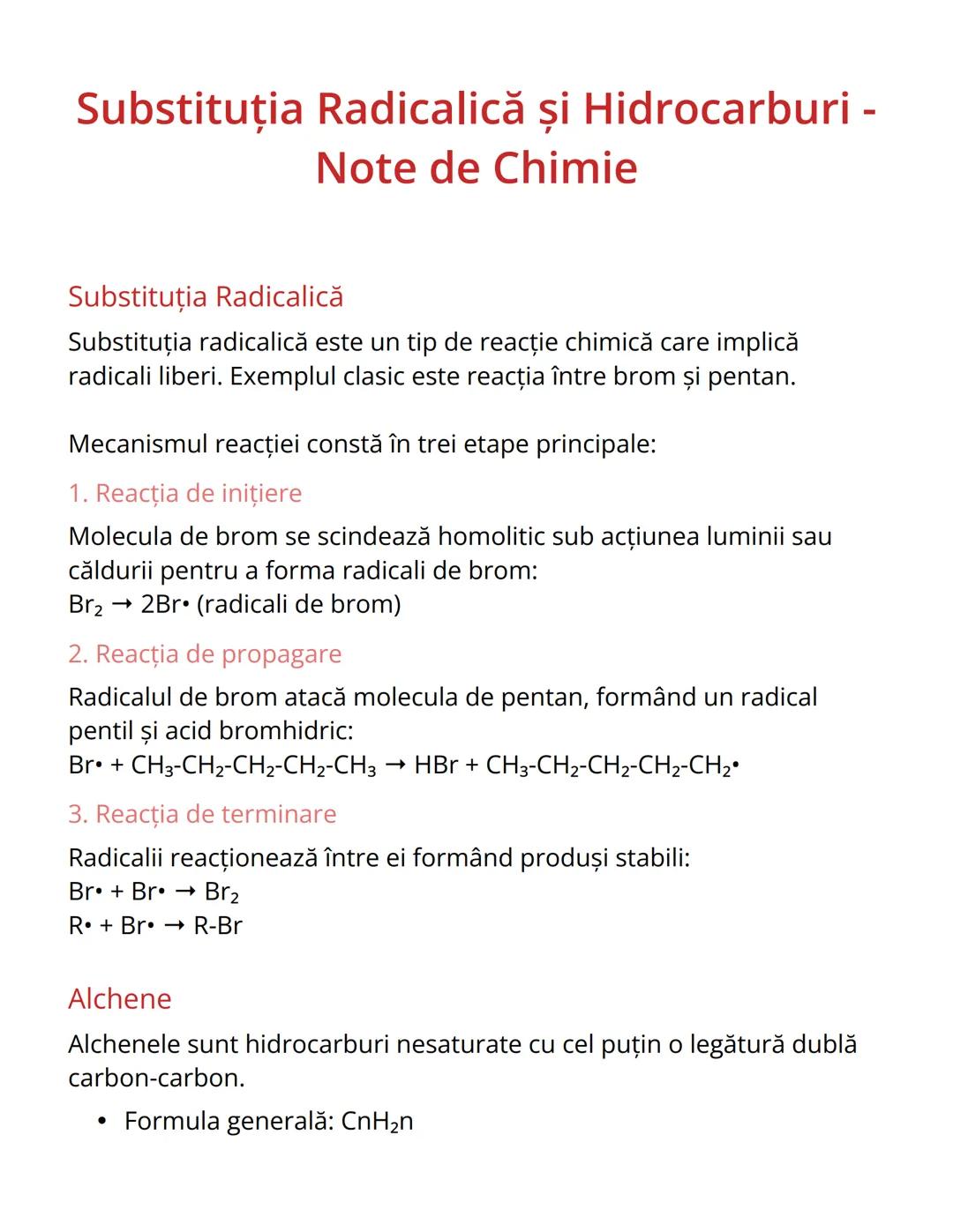 # Substituţia Radicalică și Hidrocarburi -
Note de Chimie

Substituția Radicalică

Substituţia radicalică este un tip de reacţie chimică car