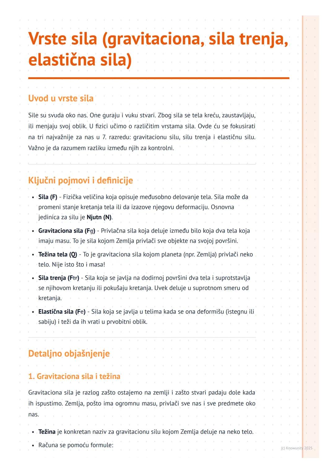 # Vrste sila (gravitaciona, sila trenja,
elastična sila)

Uvod u vrste sila

Sile su svuda oko nas. One guraju i vuku stvari. Zbog sila se t