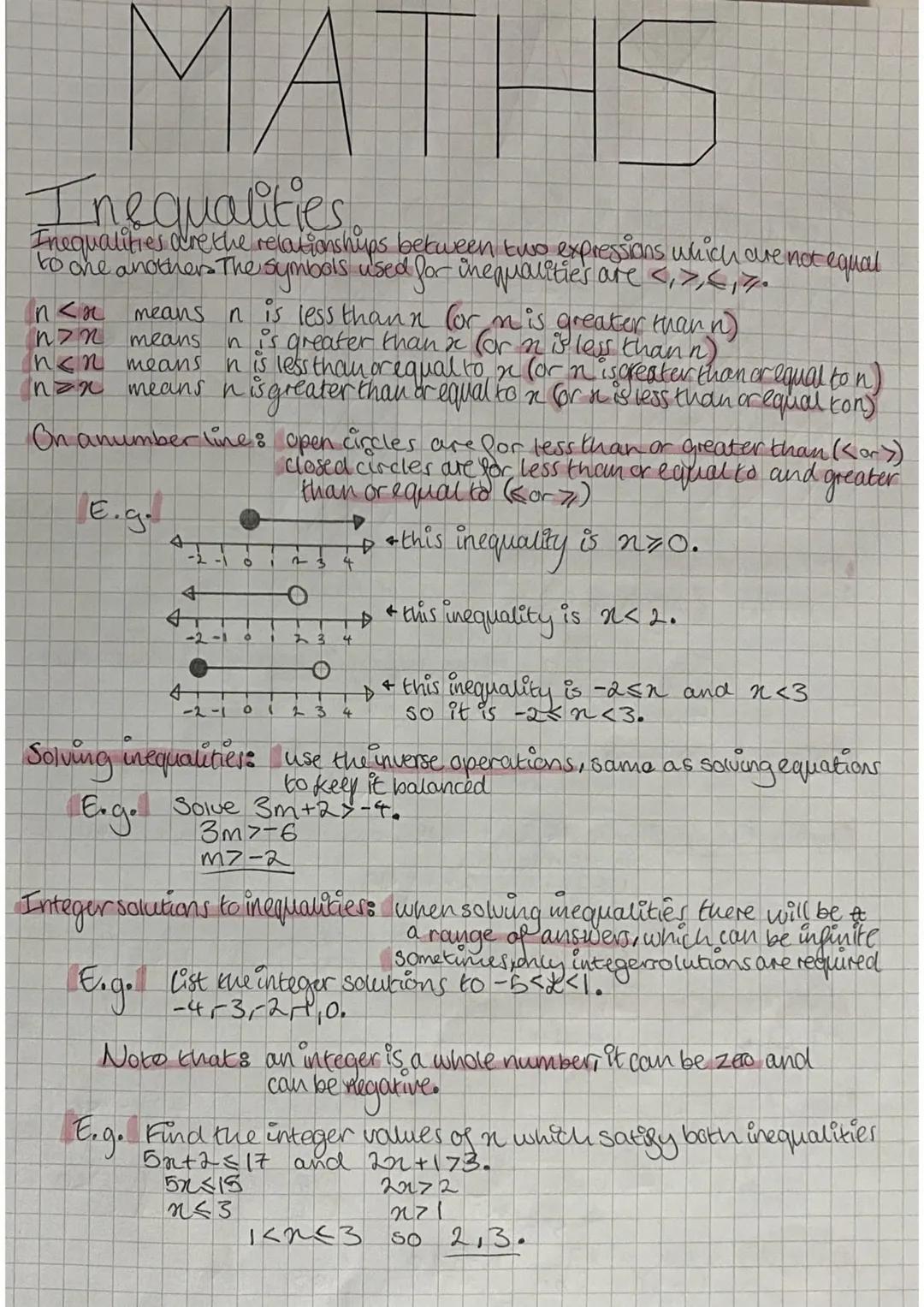 MATHS
Inequalities
Inequalities are the relationships between two expressions which are not equal
to one anothers. The symbols used for ineq