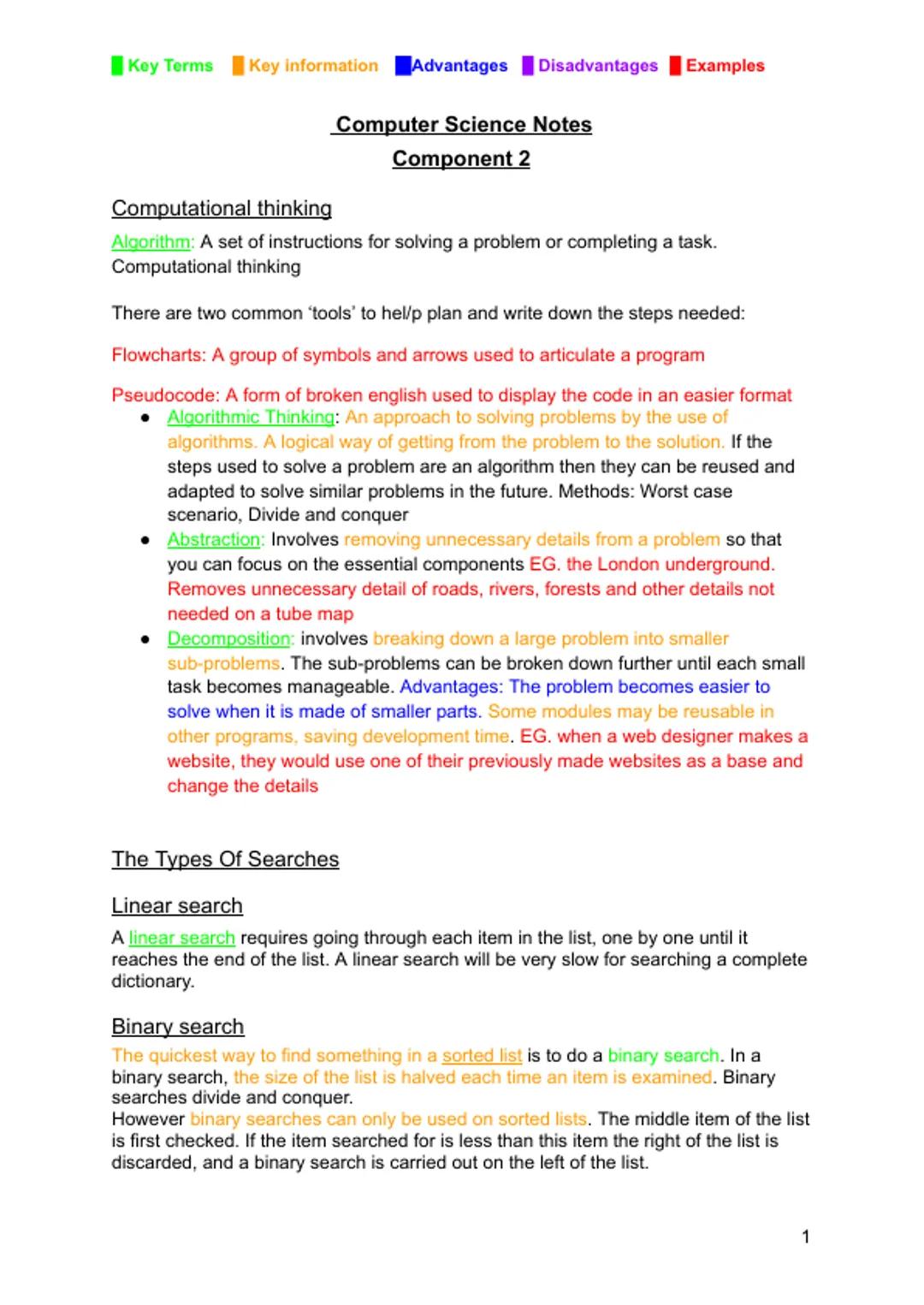 GCSE Computer Science Sorting Algorithms Revision Notes