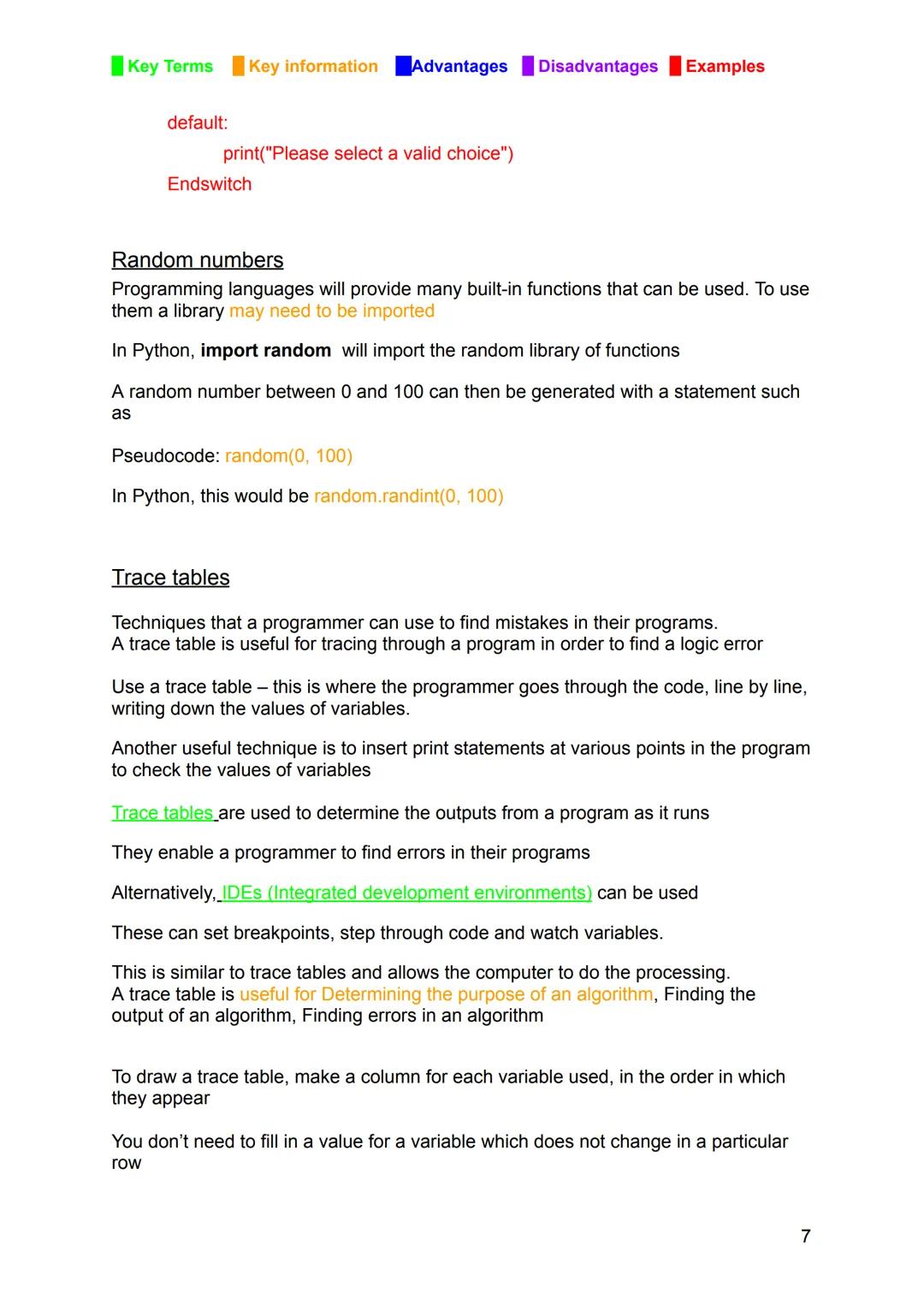 Key Terms Key information Advantages Disadvantages Examples
Computer Science Notes
Component 2
Computational thinking
Algorithm: A set of in
