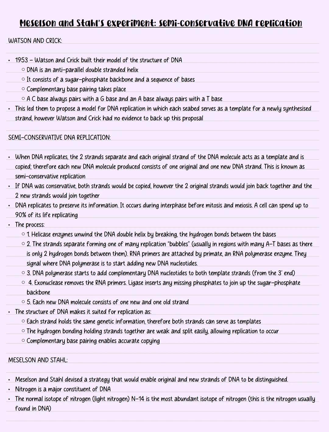 WATSON AND CRICK:
.
.
SEMI-CONSERVATIVE DNA REPLICATION:
.
Meselson and Stahl's experiment: semi-conservative DNA replication
1953 Watson an