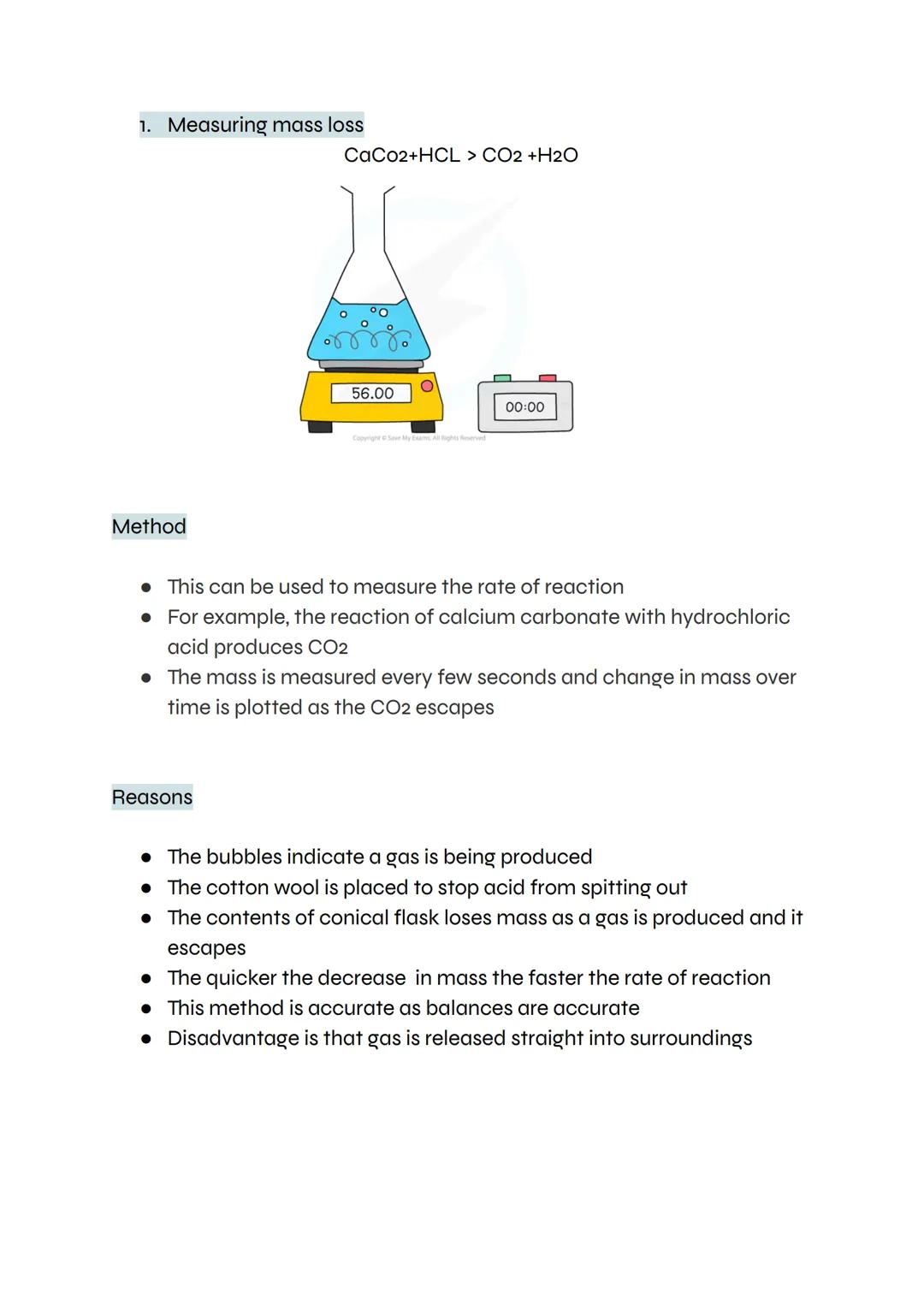 Paper 2: Revision notes and exam questions
Topic 6: The rate and extent of chemical change
Rate of reaction = quantity of product formed/ ti