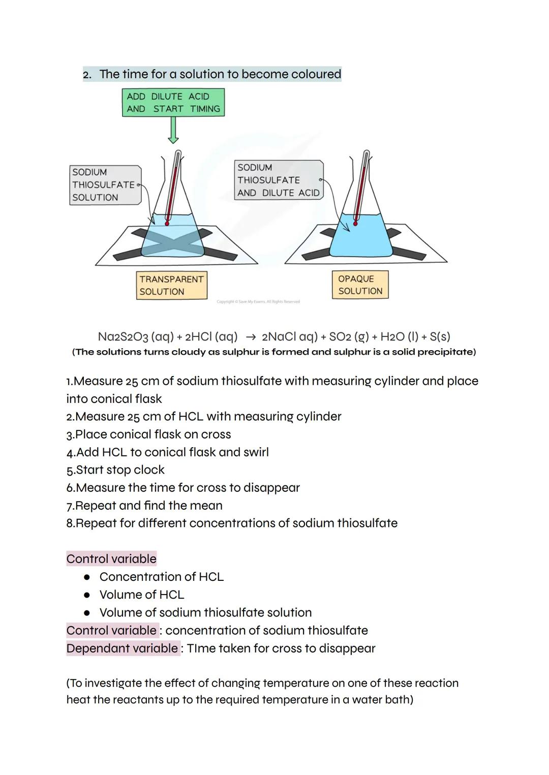 Paper 2: Revision notes and exam questions
Topic 6: The rate and extent of chemical change
Rate of reaction = quantity of product formed/ ti
