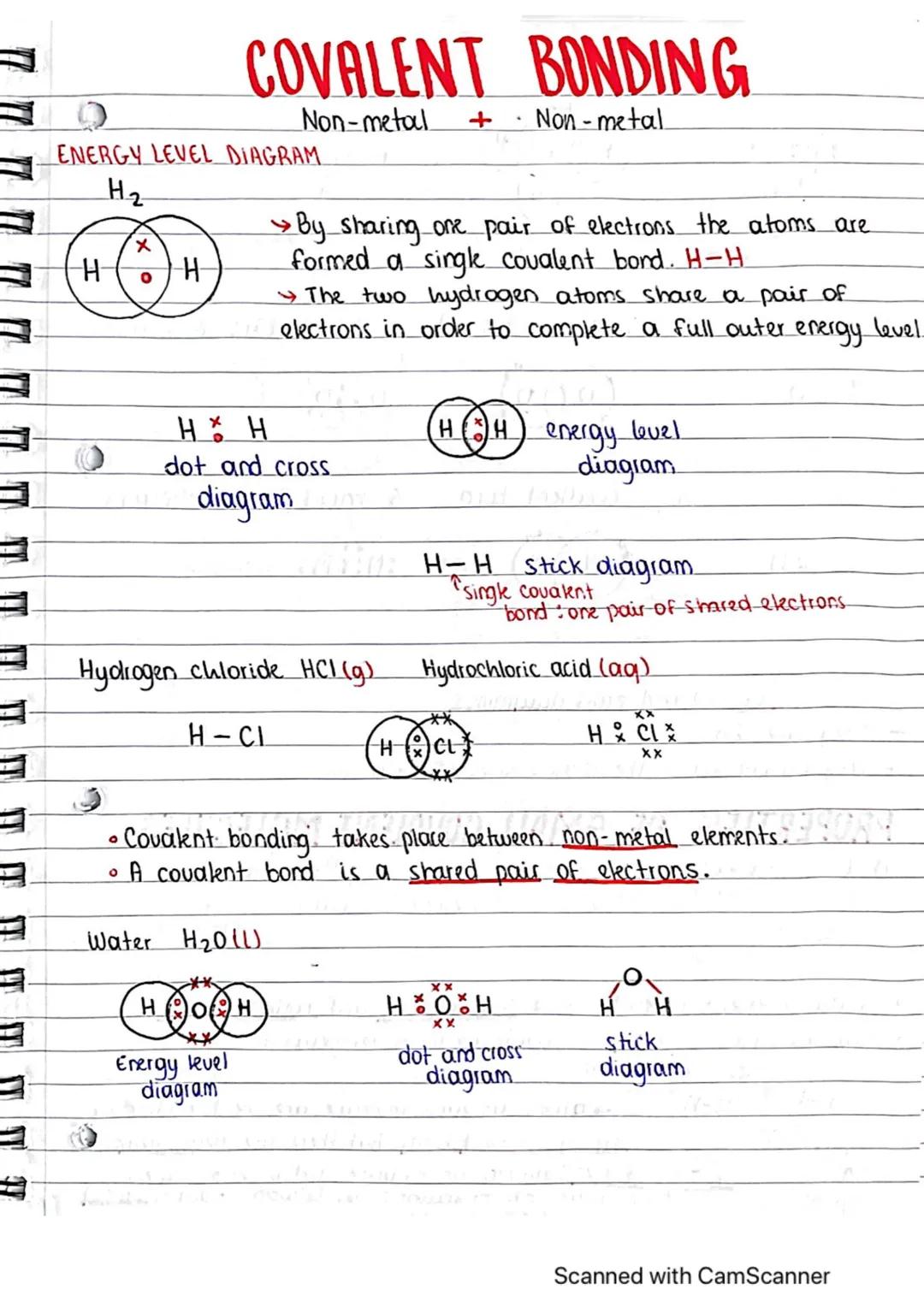 7
3.
ENERGY LEVEL DIAGRAM
Hโโ
H
X
O
-H
COVALENT BONDING
Non-metal
Non-metal
H&H
dot and cross
diagram
Hydrogen chloride HC1 (g)
H-CL
โ By sh