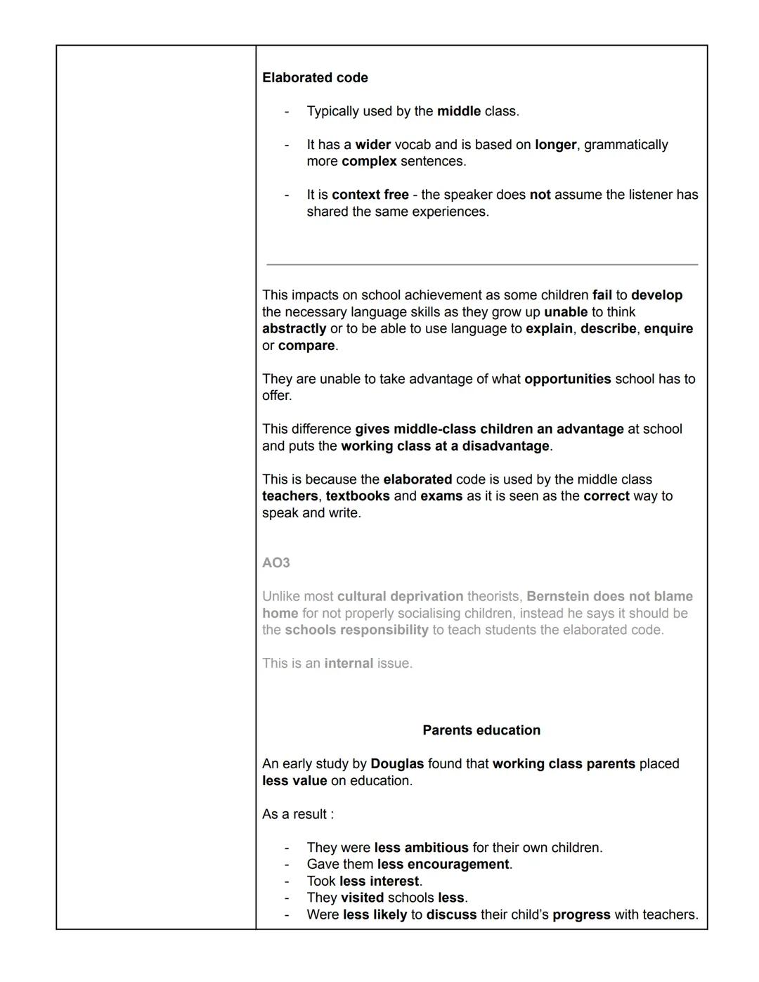 Sociology
Education
GENERAL OVERVIEW:
Middle class children on a whole perform better than working class
children and the gap grows wider as