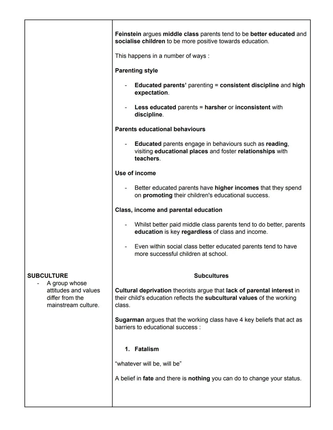 Sociology
Education
GENERAL OVERVIEW:
Middle class children on a whole perform better than working class
children and the gap grows wider as