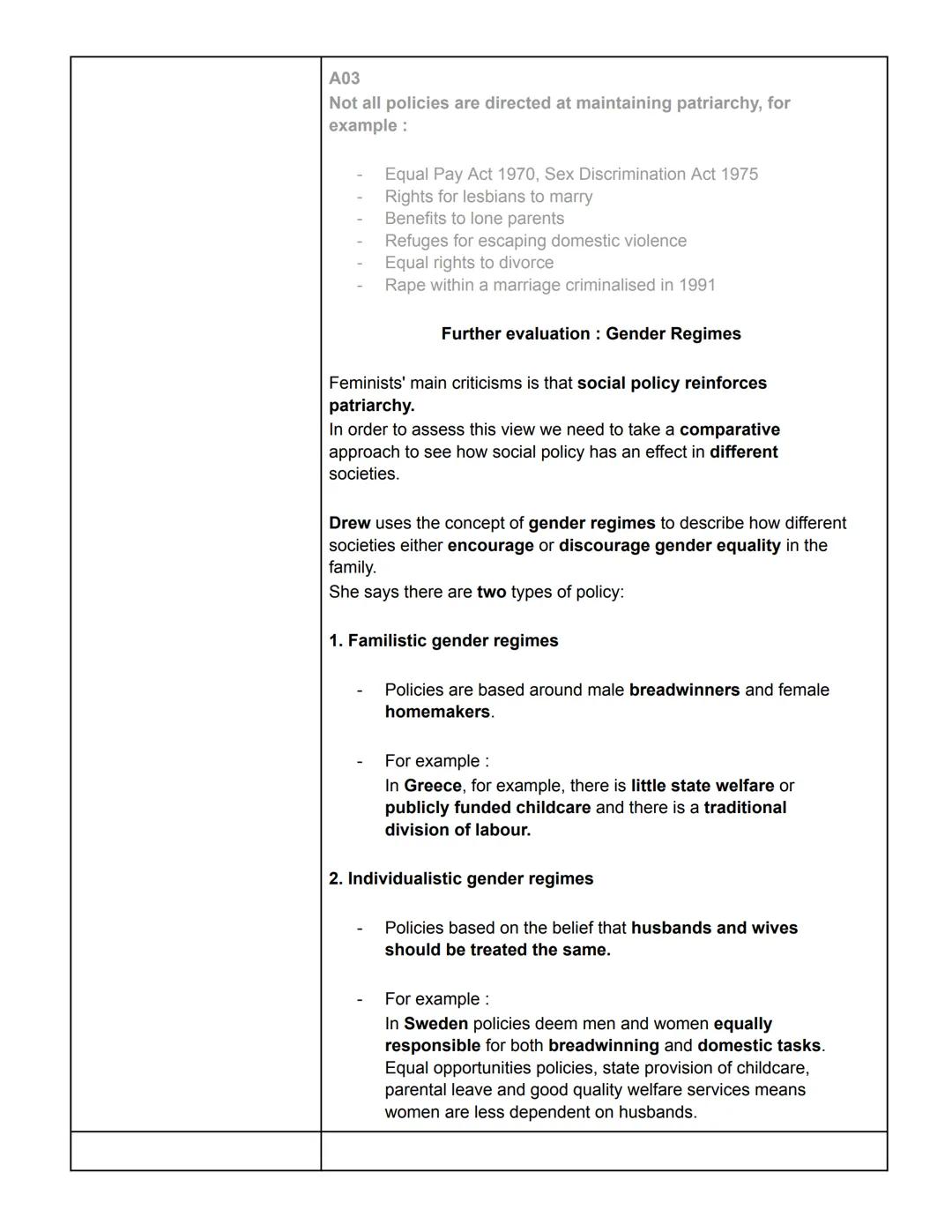 Sociology
Families and Households
SOCIAL POLICY
- The plans and actions
of state agencies such
as health and social
services, welfare and