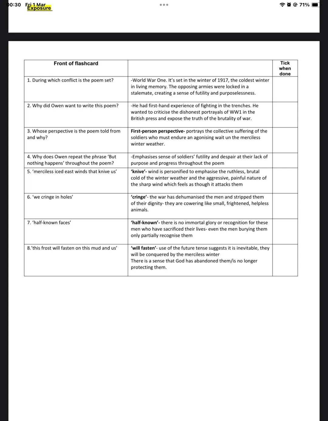 A Poison Tree
Front of flashcard
1. In what era was A Poison Tree written William Blake
and who is it by?
2. What did Blake believe about
po