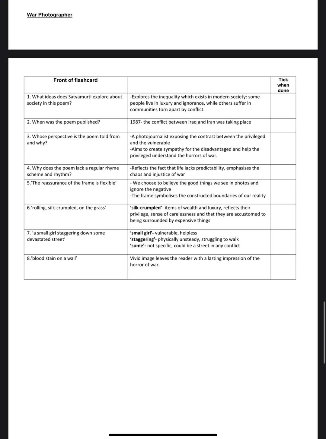 A Poison Tree
Front of flashcard
1. In what era was A Poison Tree written William Blake
and who is it by?
2. What did Blake believe about
po